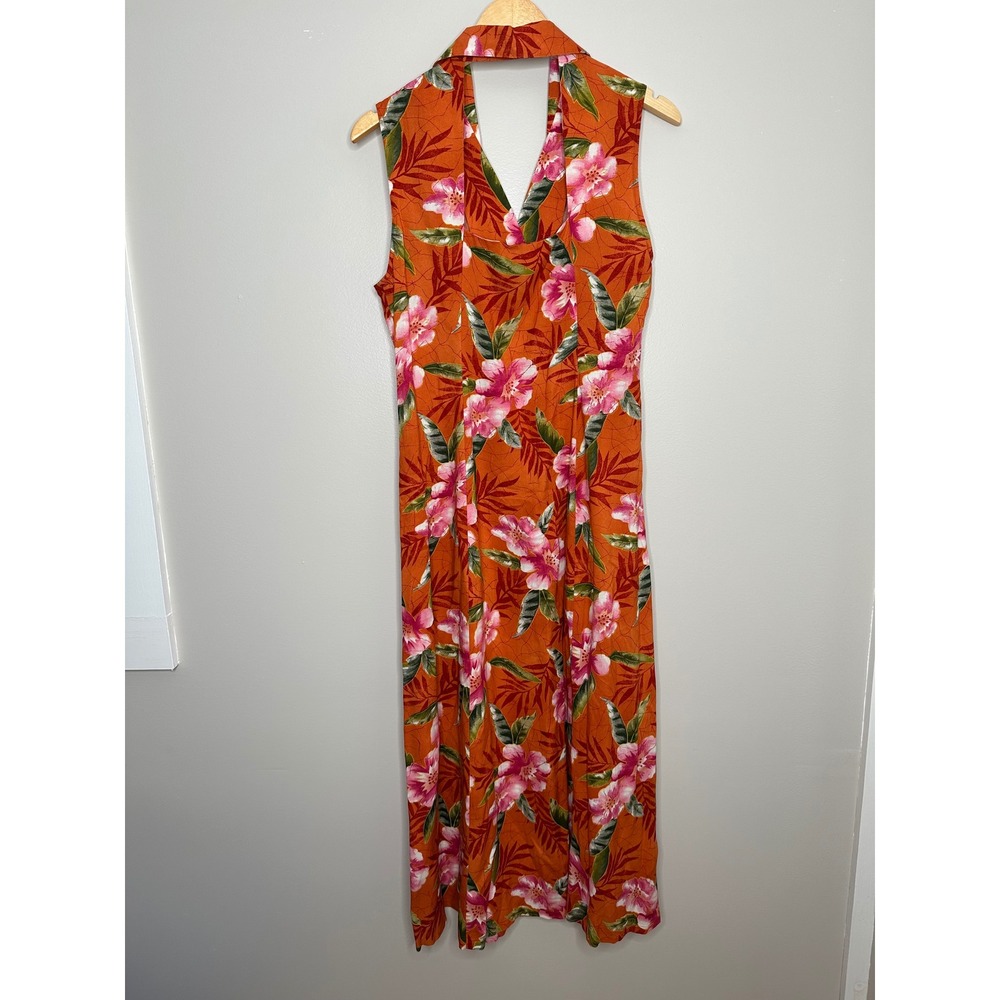 Erika Women's Vintage Orange Floral Print Button Front‎ Sleeveless Midi Dress M - Picture 8 of 9